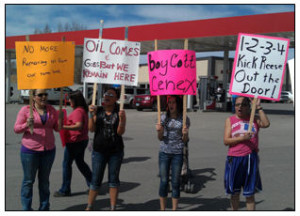 Fort Berthold residents protesting forced evictions out of Prairie Winds Mobile Home Park.