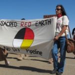 Debra White Plume (right) at Eagle Butte, SD protesting Keystone XL.