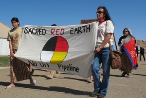 Debra White Plume (right) at Eagle Butte, SD protesting Keystone XL.