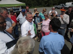 U.S. Rep. Tim Griffin talks with constituents in the parking lot of Stroud's Country Diner in Mayflower
