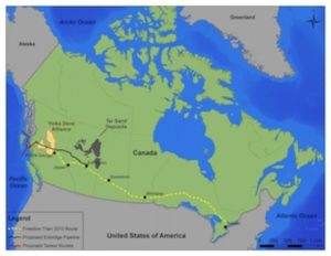 The route of the Freedom Train from Alberta to Enbridge Inc.'s annual meeting in Toronto.