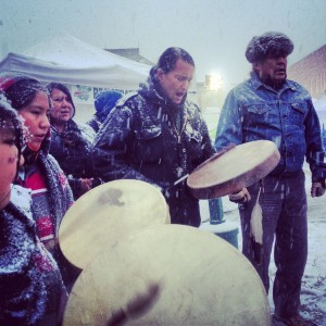 As part of a weeklong call for actions, more than 50 people gathered in downtown Flagstaff for an Idle No More flash mob round dance to support protection of the holy San Francisco Peaks.