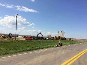 Construction crews have begun the tearing of earth near the Sacred Rock Spirit Camp, near Cannonball on the Standing Rock Reservation. Photo Credit: Joye Braun