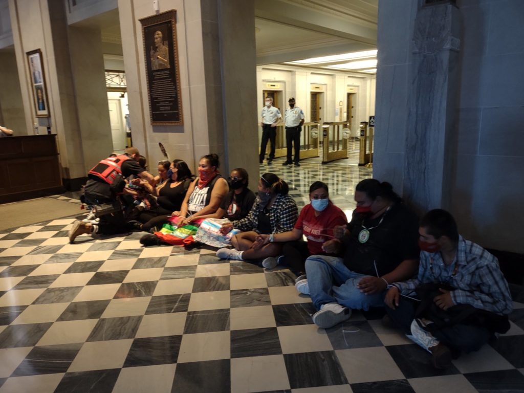 indigenous environmental activists fight to stop fossil fuels in washington dc BIA office protest